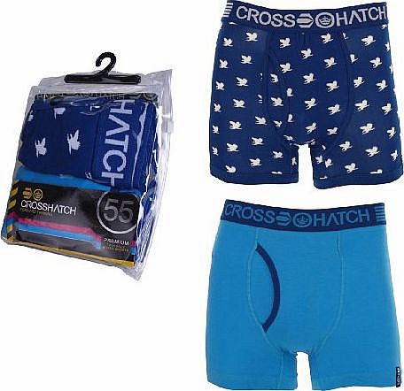 Crosshatch Emberwing Mens Twin-Pack Boxer Shorts Sapphire/Neon Blue XX-Large