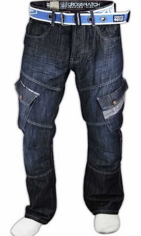 Mens Boys Crosshatch Cargo Combat Corona Regular Fit Denim Jeans +Free Belt