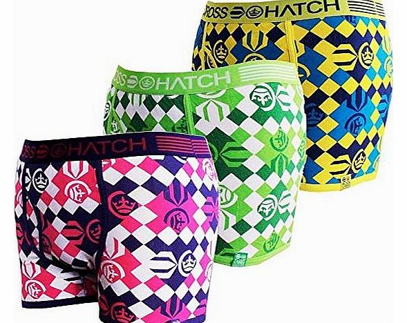 Crosshatch Mens Boys Pack of 3 Crosshatch Designer Boxer Shorts Underwear Trunks (XL, PurpleRain YellowBlaze GreenFlash)