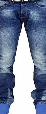 Crosshatch Mens Crosshatch Branded Denim Jeans with Free Belt Mid Wash-32 Regular