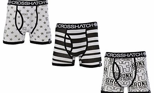 Crosshatch Mens Crosshatch ``Bronx Box`` 3 Pack Boxer Trunk Shorts White Medium