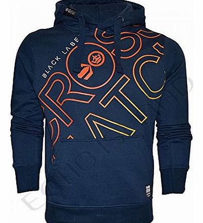Crosshatch Mens Designer Casual Hooded Sweatshirt Over Head Slanted Print Top Large Navy Blue- Untwist Bright Hoodie with Pockets Hood