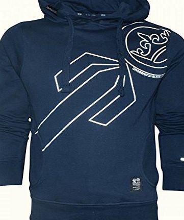 Mens Designer Casual Hooded Sweatshirt Over Head Slanted Print Top Medium Navy Blue- Untwist Bright Hoodie with Pockets Hood