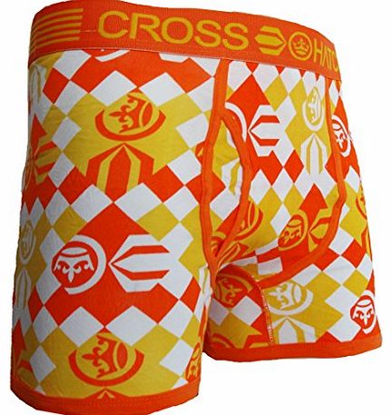 Crosshatch Mens Designer Check Plain Novelty Boxer Shorts Boxer Trunks Gift Idea (XL, ORANGE CHECKERS)