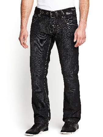 Crosshatch Mens New Techno Straight Belted Jeans