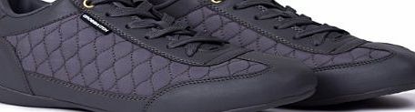 Crosshatch Mens Quilted Trainers Designer Low Black White Casual Sneakers Shoes (UK 11, Grey)