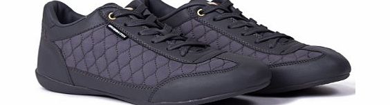 Crosshatch Mens Quilted Trainers Designer Low Black White Casual Sneakers Shoes (UK 9, Grey)