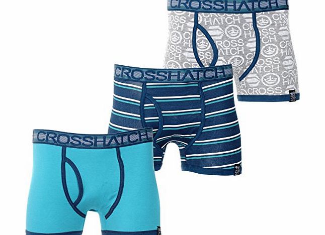 Crosshatch Pack of 3 Boxer Trunks Shorts Plain/Stripe/Print Aqua L
