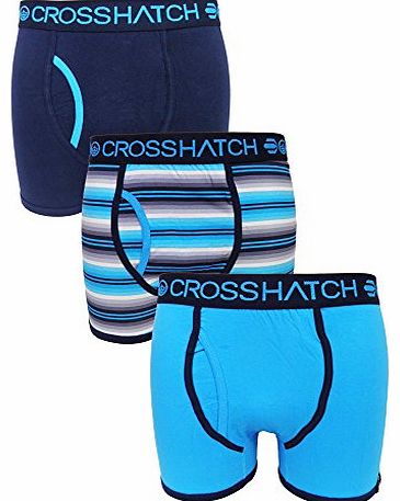 Crosshatch Triple 3 Pack Neonic Mens Cotton Fitted Boxer Shorts In Blue
