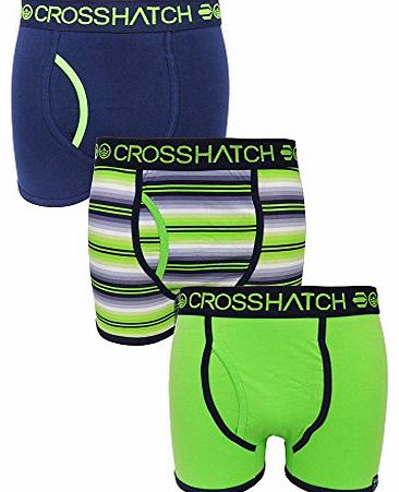 Crosshatch Triple 3 Pack Neonic Mens Cotton Fitted Boxer Shorts In Green and Blue
