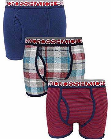 Crosshatch Triple 3 Pack Tirian Mens Cotton Fitted Boxer Shorts In Blue