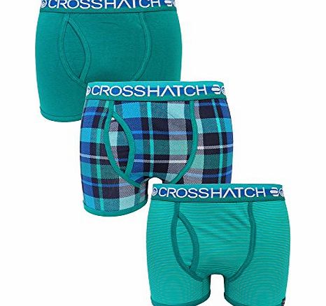 Crosshatch Triple 3 Pack Tirian Mens Cotton Fitted Boxer Shorts In Green