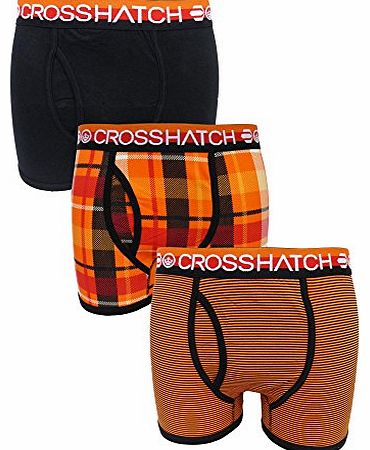 Crosshatch Triple 3 Pack Tirian Mens Cotton Fitted Boxer Shorts In Orange and Black