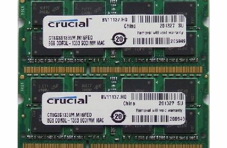 Crucial Ram memory upgrades 16GB kit (8GBx2) DDR3 PC3 10600 1333Mhz for latest 2011 Apple iMacs , Macbook Pros and Mac Minis