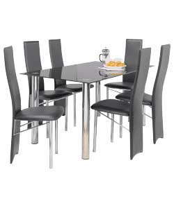 Crystal Black Dining Table and 6 Savannah Black
