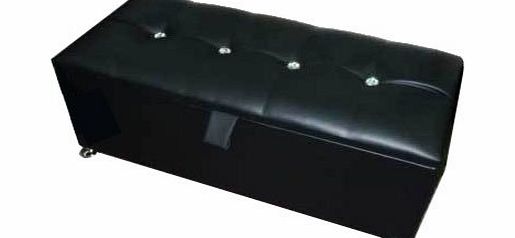 Crystal Black Faux Leather Crystal Diamante Ottoman Toy Storage amp; Blanket Box