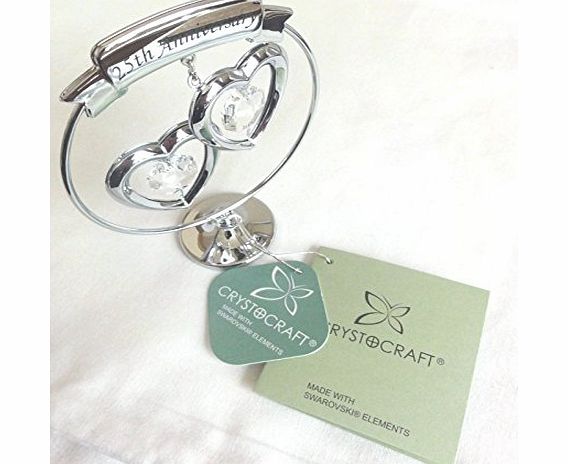 CRYSTOCRAFT 25th Silver Wedding Anniversary Crystocraft Swarovski Elements Hearts Ring