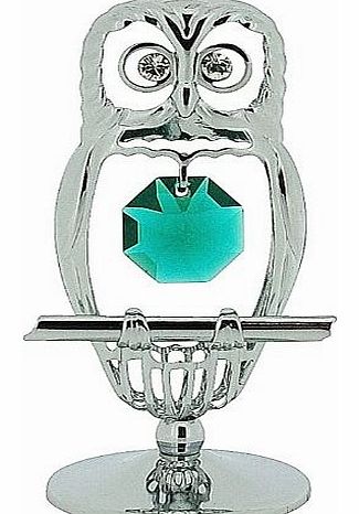  Free Standing Silver Plated Hooting Tooting Owl Ornament With Swarovski Elements