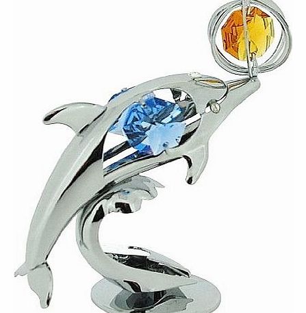 CRYSTOCRAFT  Free Standing Silver Plated Performing Dolphin Ornament With Swarovski Elements