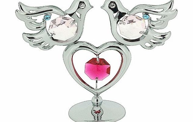  Free Standing Silver Plated Symbolic Doves amp; Love Heart Ornament With Swarovski Elements