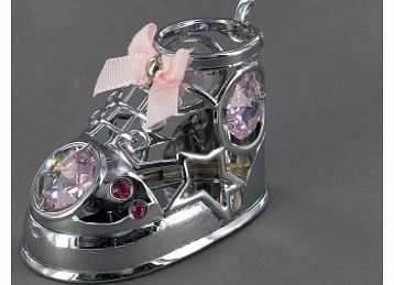 CRYSTOCRAFT  Keepsake Gift Ornament - Baby Girls Pink Bootee with Swarvoski Crystal Elements