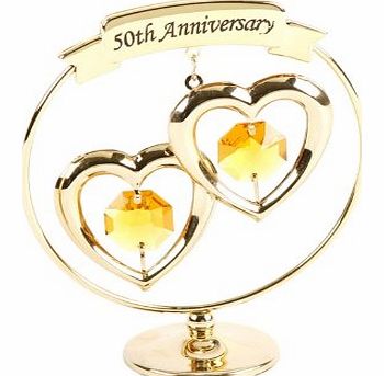CRYSTOCRAFT  Keepsake Gift Ornament - Freestand Mobile 50th Gold Wedding Anniversary with Swarvoski Crystal Elements