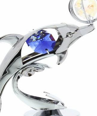 CRYSTOCRAFT  Silverplated Dolphin With Ball Ornament Swarovski Elements