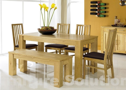 Oak Fixed Table and 4 Slatted Dining Chairs