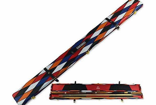 CUESOUL 3 Compartment 3/4 Piece Snooker Cue Case - Can Hold 2 Piece 3/4 Snooker Cue (White Orange Blue Mix)