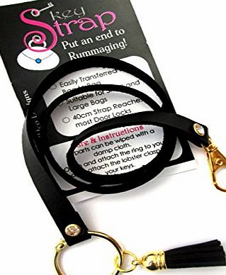 CUK Designs Detachable Handbag Key Ring Strap - Black Faux Leather (Black amp; Gold Tone)