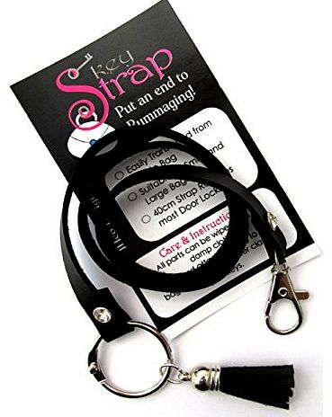CUK Designs Detachable Handbag Key Ring Strap - Black Faux Leather (Black & Silver Tone)