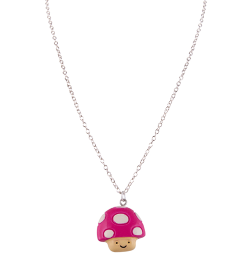 Culture Vulture Retro Gamer Hot Pink Mushroom Necklace from