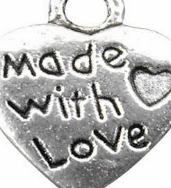 Curious Cleo 20 Antique Silver Plated Made with Love Heart Charm Pendants 10mm