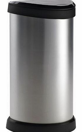 Curver 40 Litre Metal Effect One Touch Deco Bin, Silver