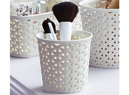 Curver Faux Rattan Dresser Storage Pot - Small (Perfect For Make-Up Brushes, Stationary)