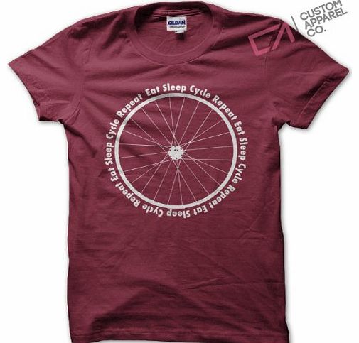Eat Sleep Cycle Repeat Mens Cycling T-Shirt Top (X-Large, Maroon)
