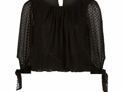 Cutie Black Polka Dot Tie Sleeve Blouse 3410957