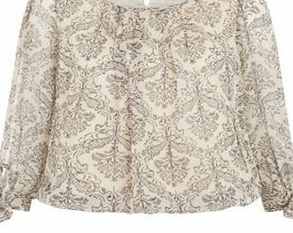 Cutie Cream Abstract Print Pleated Blouse 3436077