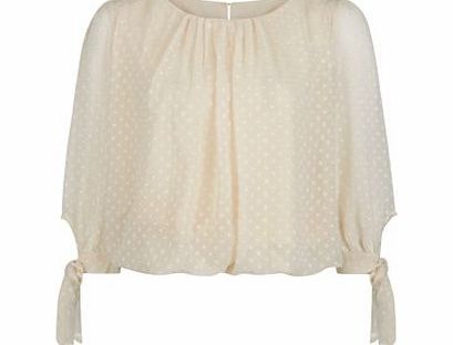 Cutie Cream Polka Dot Tie Sleeve Blouse 3410964