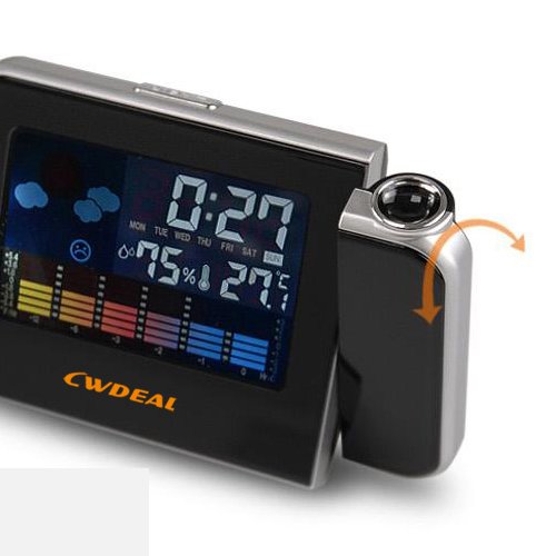  Multi-functional Digital LCD Projector Alarm Clock with Thermometer / Calendar C Black