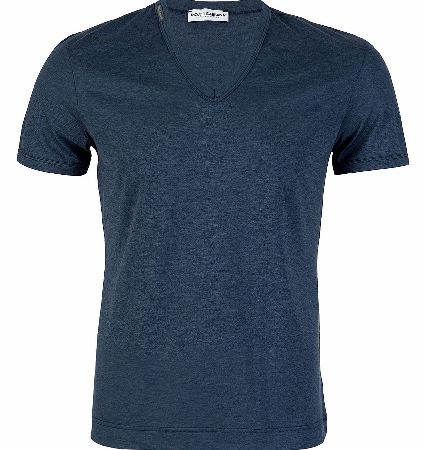 Dolce and Gabbana Melange V-Neck Logo Blue