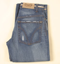 D&G Mens D&G Dark Denim Button Fly Jeans with Frayed Patches on Legs - 34 Leg