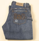Mens Dark Denim Button Fly Distressed Jeans - 33 Leg