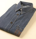 Mens Denim with Gold Stitched Logo on Breast Pocket Long Sleeve Shirt