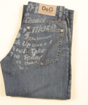Mens Faded Blue Denim Worn Effect Jeans With D&G Writing on Back
