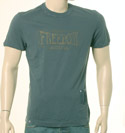 D&G Mens Faded Blue Short Sleeve Lightweight T-Shirt with Beige Freedom Logo