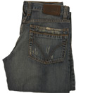 Mid Blue Faded Button Fly Slim Fit Jeans - 36 Leg