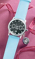 D & G Womens Gloria Blue Leather Strap Watch with Stone Set Case- Dial & Detachable Charm