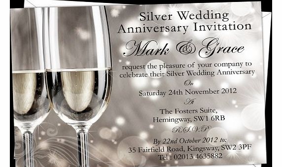 12 Personalised Silver Wedding Anniversary Invitations, Invites SWA 1