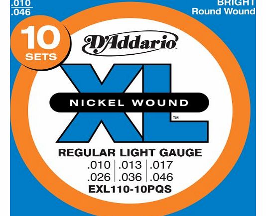 EXL110-10P Nickel Wound 10-46 Regular Light Electric Guitar Strings Quick Ship Box (Pack of 10)